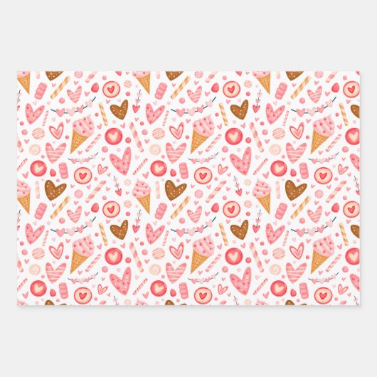 Cute Valentijnsdag Hearts, Snoep en ijskap Inpakpapier Vel (Voorkant)