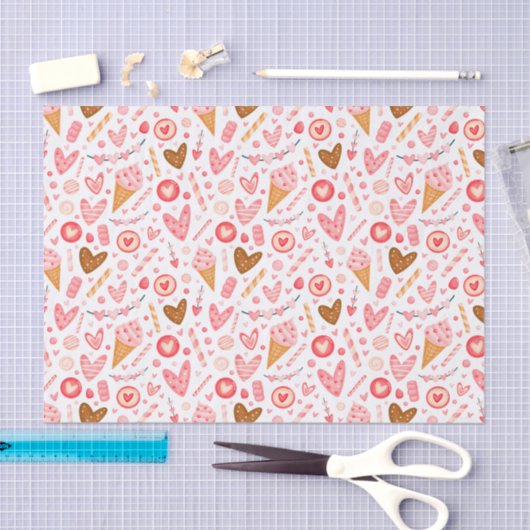 Cute Valentijnsdag Hearts, Snoep en ijskap Tissuepapier (Craft)