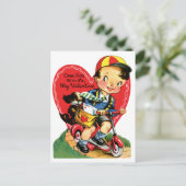 Cute Valentijnsdag, jongen op een scooter Feestdagenkaart (Staand voorkant)