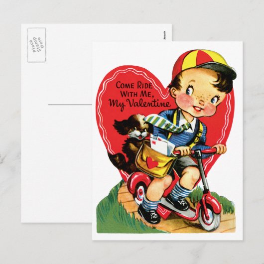  Cute Valentijnsdag, jongen op een scooter Feestdagenkaart (Voorkant / Achterkant)