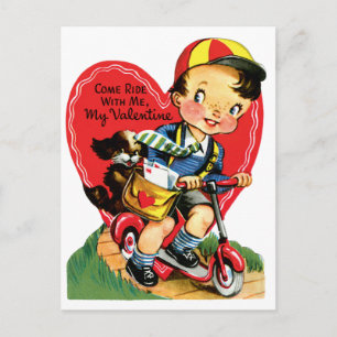 Cute Valentijnsdag, jongen op een scooter Feestdagenkaart