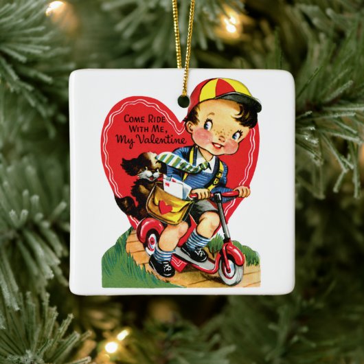  Cute Valentijnsdag, jongen op een scooter Keramisch Ornament (Boom)