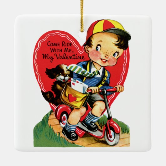 Cute Valentijnsdag, jongen op een scooter Keramisch Ornament (Achterkant)