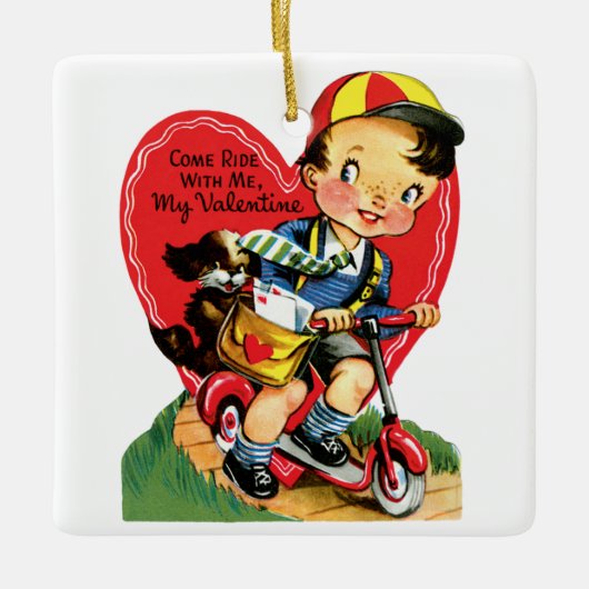  Cute Valentijnsdag, jongen op een scooter Keramisch Ornament (Voorkant)