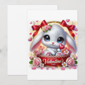 Cute Valentijnsdag Konijn Plat Kerstkaart  (Voorkant / Achterkant)