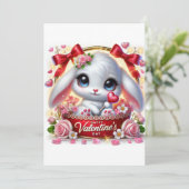 Cute Valentijnsdag Konijn Plat Kerstkaart  (Staand voorkant)