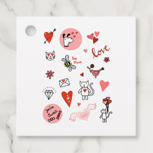 Cute Valentijnsdag Love Cartoon Bedankjes Labels (Voorkant)