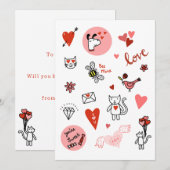 Cute Valentijnsdag Love Cartoon Feestdagenkaart (Voorkant / Achterkant)