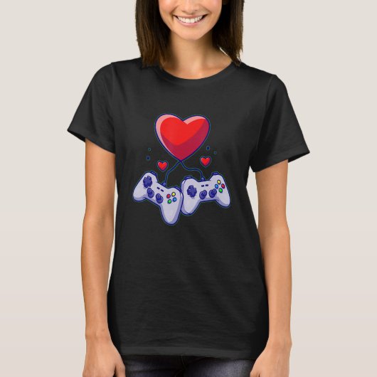 Cute Valentijnsdag Matching Couple Video Gamer T-shirt (Voorkant)