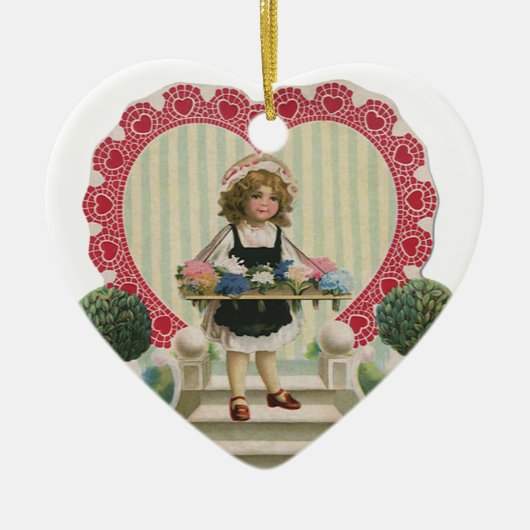  Cute Valentijnsdag, meisje met bloemen Keramisch Ornament (Voorkant)