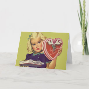  Cute Valentijnsdag, meisje met chocolade Feestdagen Kaart