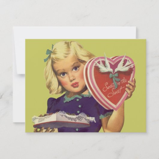  Cute Valentijnsdag, meisje met chocolade Feestdagenkaart (Voorkant)