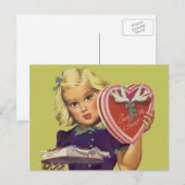  Cute Valentijnsdag, meisje met chocolade Feestdagenkaart (Voorkant / Achterkant)