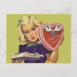  Cute Valentijnsdag, meisje met chocolade Feestdagenkaart