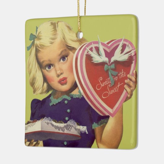  Cute Valentijnsdag, meisje met chocolade Keramisch Ornament (Links)