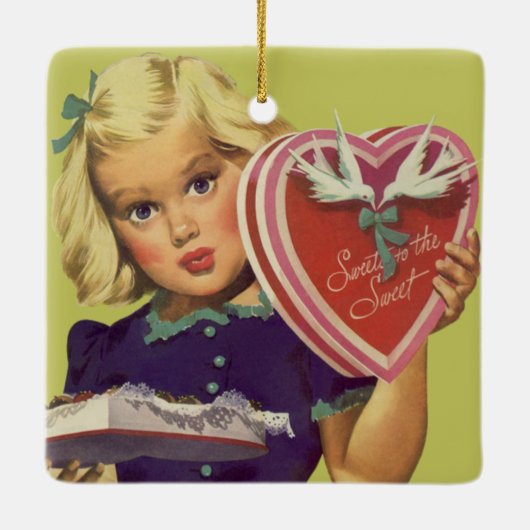  Cute Valentijnsdag, meisje met chocolade Keramisch Ornament (Achterkant)