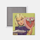 Cute Valentijnsdag, meisje met chocolade Magneet (Voorkant / Achterkant)