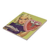  Cute Valentijnsdag, meisje met chocolade Tegeltje (Zijkant)