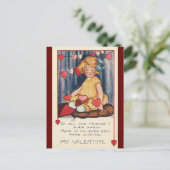  Cute Valentijnsdag, meisje met rood hart Feestdagenkaart (Staand voorkant)