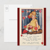  Cute Valentijnsdag, meisje met rood hart Feestdagenkaart (Voorkant / Achterkant)