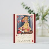  Cute Valentijnsdag, meisje met rood hart Feestdagenkaart (Staand voorkant)