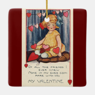 Cute Valentijnsdag, meisje met rood hart Keramisch Ornament