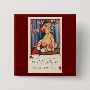  Cute Valentijnsdag, meisje met rood hart Vierkante Button 5,1 Cm