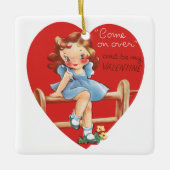  Cute Valentijnsdag, meisje op hek Keramisch Ornament (Voorkant)