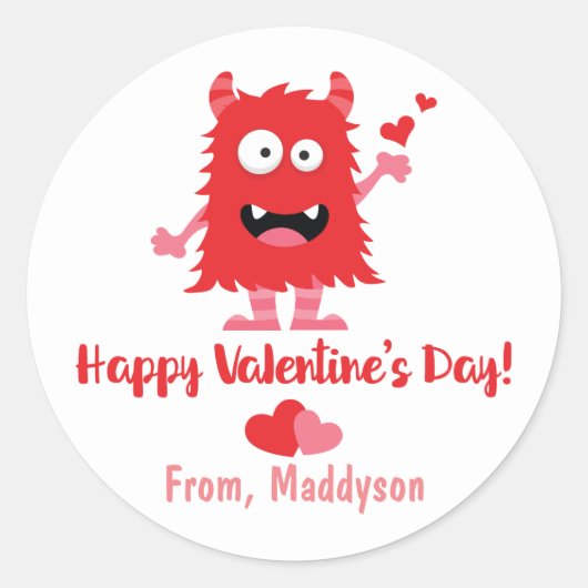Cute Valentijnsdag Monster en Hearts Ronde Sticker (Voorkant)