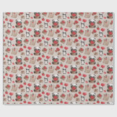 Cute Valentijnsdag Panda Beer Love Pattern Cadeaupapier (Vlak)
