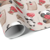 Cute Valentijnsdag Panda Beer Love Pattern Cadeaupapier (Rol Hoek)