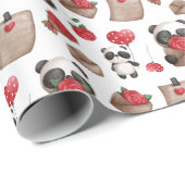 Cute Valentijnsdag Panda Beer Love Pattern Cadeaupapier (Rol Hoek)