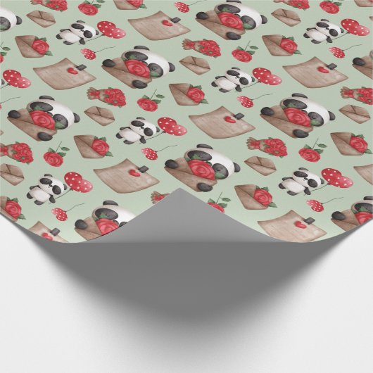 Cute Valentijnsdag Panda Beer Love Pattern Cadeaupapier (Hoek)