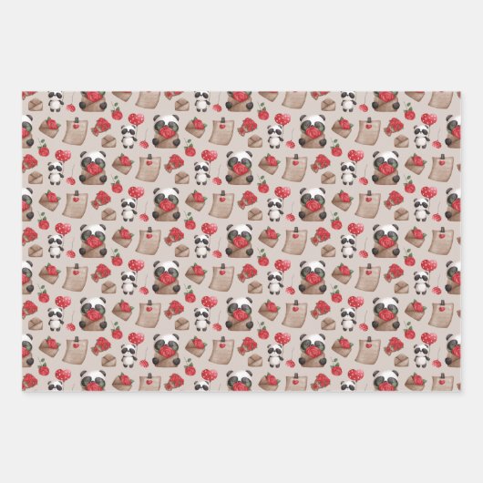 Cute Valentijnsdag Panda Beer Love Pattern Inpakpapier Vel (Voorkant 2)