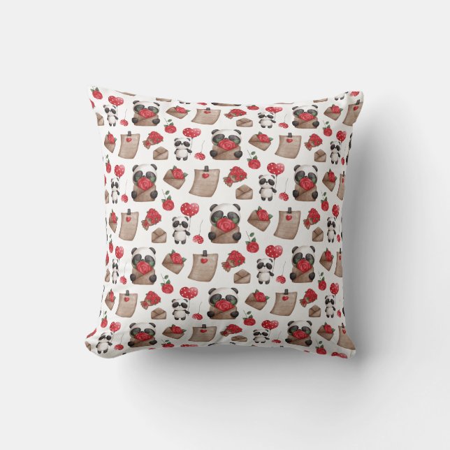 Cute Valentijnsdag Panda Beer Love Pattern Kussen (Voorkant)