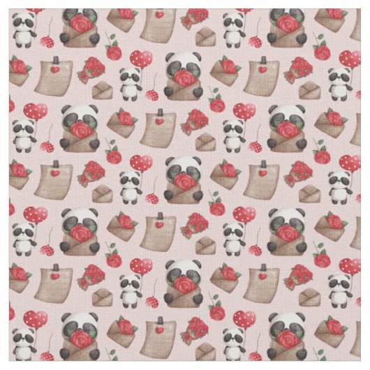 Cute Valentijnsdag Panda Beer Love Pattern Stof (Close Up)