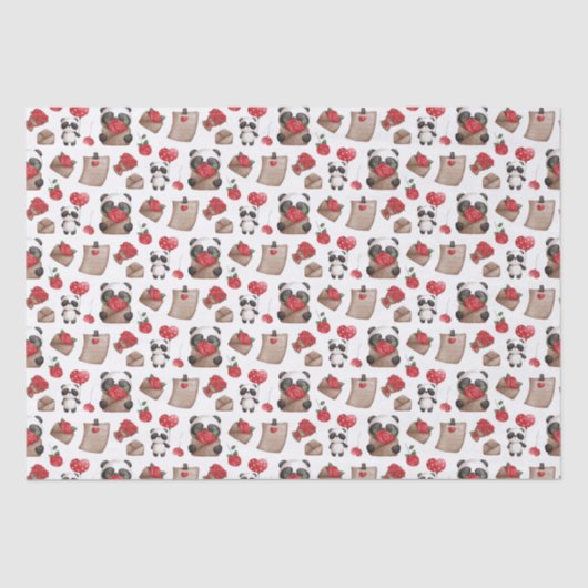 Cute Valentijnsdag Panda Beer Love Pattern Tissuepapier (Voorkant)