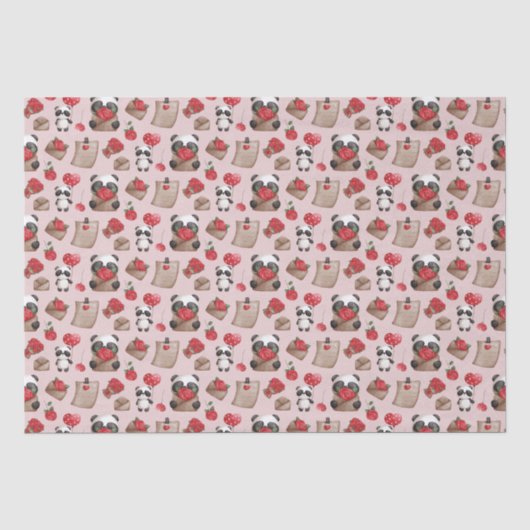 Cute Valentijnsdag Panda Beer Love Pattern Tissuepapier (Voorkant)