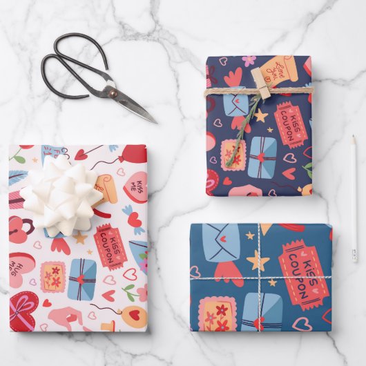 Cute Valentijnsdag Pattern Heart and Love Inpakpapier Vel (Voorkant)