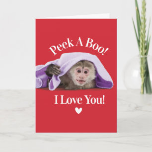 Cute Valentijnsdag Peek A Boo I Love You Monkey Feestdagen Kaart