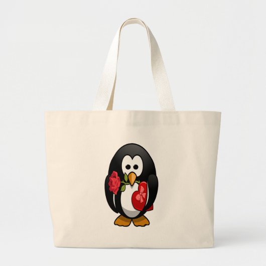 Cute Valentijnsdag Penguin Funny Cartoon Grote Tote Bag (Voorkant)