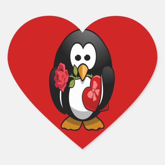 Cute Valentijnsdag Penguin Funny Cartoon Hart Sticker (Voorkant)