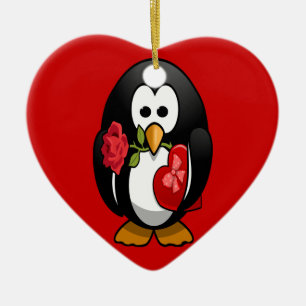 Cute Valentijnsdag Penguin Funny Cartoon Keramisch Ornament