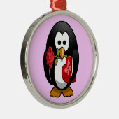 Cute Valentijnsdag Penguin Funny Cartoon Metalen Ornament (Rechts)
