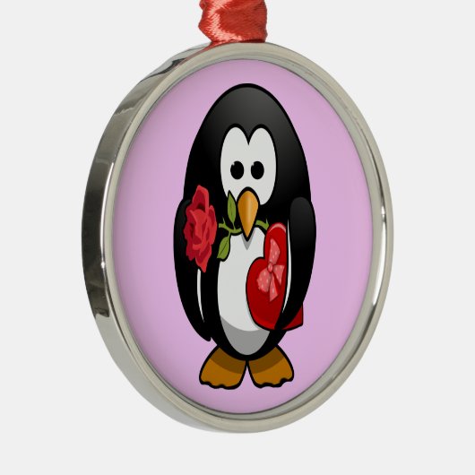 Cute Valentijnsdag Penguin Funny Cartoon Metalen Ornament (Rechts)
