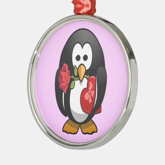 Cute Valentijnsdag Penguin Funny Cartoon Metalen Ornament (Links)