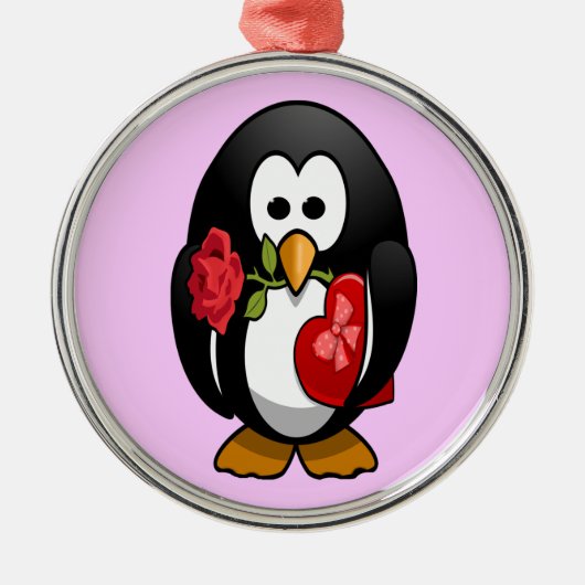 Cute Valentijnsdag Penguin Funny Cartoon Metalen Ornament (Voorkant)