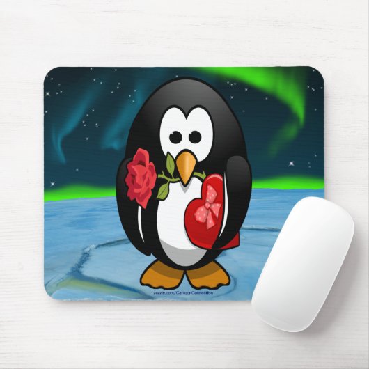 Cute Valentijnsdag Penguin Funny Cartoon Muismat (Met muis)