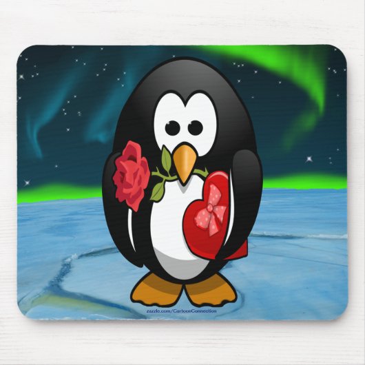 Cute Valentijnsdag Penguin Funny Cartoon Muismat (Voorkant)