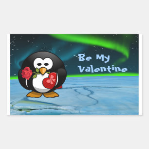 Cute Valentijnsdag Penguin Funny Cartoon Rechthoekige Sticker